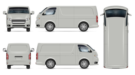 Van vector mockup on white background for vehicle branding, corporate identity. View from side, front, back, top. All elements in the groups on separate layers for easy editing and recolor © Yuri Schmidt