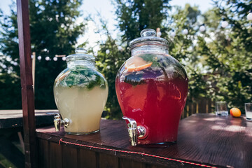 Lemonade in a glass jar. Delicious cold summer drink. taste of summer. refreshing fresh, lemon and...
