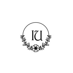 IU initial letters Wedding monogram logos, hand drawn modern minimalistic and frame floral templates