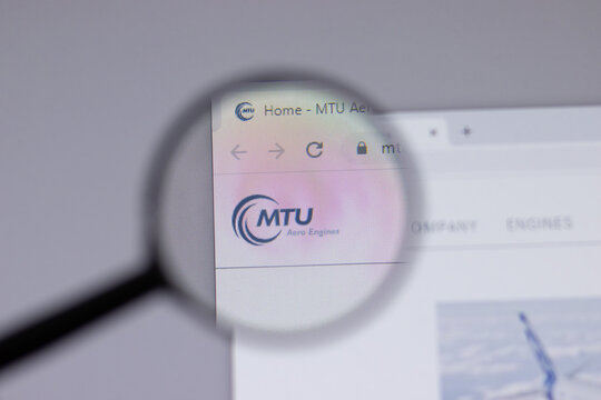 New York, USA - 18 March 2021: MTU Aero Engines company logo icon on website, Illustrative Editorial.
