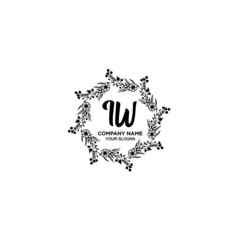 IW initial letters Wedding monogram logos, hand drawn modern minimalistic and frame floral templates