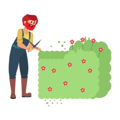 Isolated man cutting a bush - Vector illustration