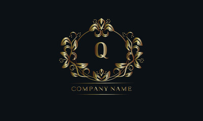 Vintage bronze logo with the letter Q. Elegant monogram, business sign, identity for a hotel, restaurant, jewelry.