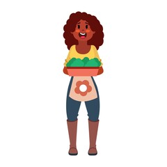 Isolated woman with a pot plant - Vector