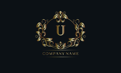Vintage bronze logo with the letter U. Elegant monogram, business sign, identity for a hotel, restaurant, jewelry.