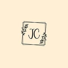 JC initial letters Wedding monogram logos, hand drawn modern minimalistic and frame floral templates