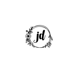 JD initial letters Wedding monogram logos, hand drawn modern minimalistic and frame floral templates