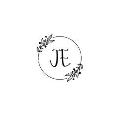 JE initial letters Wedding monogram logos, hand drawn modern minimalistic and frame floral templates