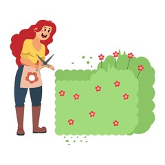 Isolated woman cutting a bush - Vector illustration