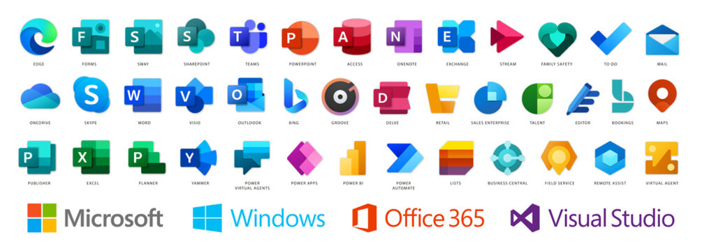 Full set 2021 Microsoft icons: High-quality Shaded icons with shadows  isolated on a white background. Vector illustration EPS 10 Stock Vector |  Adobe Stock