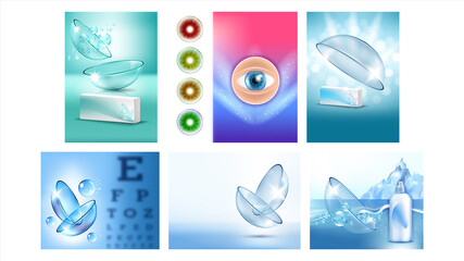 Contact Lenses Advertising Banners Set Vector Illustration