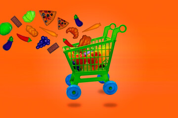 Toy shopping venture with different toy food ,Background color orange