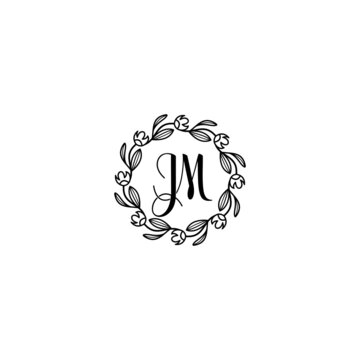 JM initial letters Wedding monogram logos, hand drawn modern minimalistic and frame floral templates