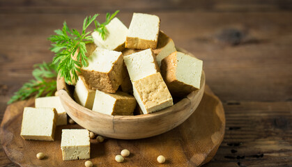 Healthy Tofu cheese in the bowl
 - obrazy, fototapety, plakaty