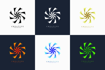 Naklejka premium Set of simple triangle geometry mandala logo template.