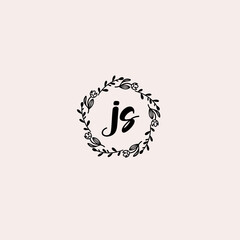 JS initial letters Wedding monogram logos, hand drawn modern minimalistic and frame floral templates