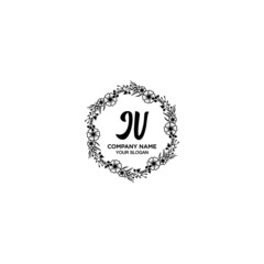 JV initial letters Wedding monogram logos, hand drawn modern minimalistic and frame floral templates