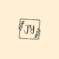 JY initial letters Wedding monogram logos, hand drawn modern minimalistic and frame floral templates