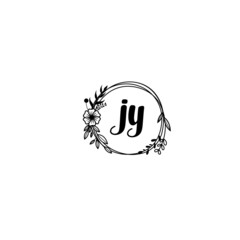 JY initial letters Wedding monogram logos, hand drawn modern minimalistic and frame floral templates