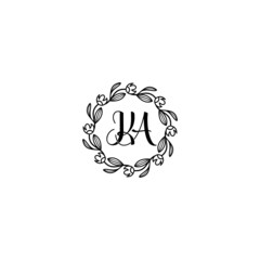 KA initial letters Wedding monogram logos, hand drawn modern minimalistic and frame floral templates