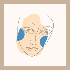 Abstract contemporary art. Portrait of woman face line style. Modern minimalist design. Vector illustration