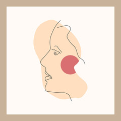 Abstract contemporary art. Portrait of woman face line style. Modern minimalist design. Vector illustration