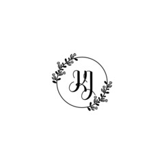 KJ initial letters Wedding monogram logos, hand drawn modern minimalistic and frame floral templates