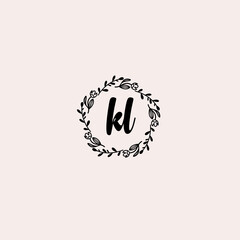 KL initial letters Wedding monogram logos, hand drawn modern minimalistic and frame floral templates