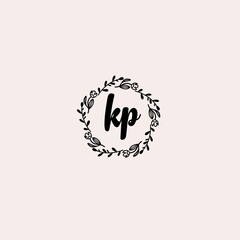 KP initial letters Wedding monogram logos, hand drawn modern minimalistic and frame floral templates