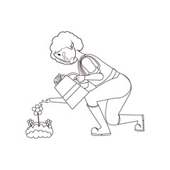 Isolated man watering plants - VEctor illustration design