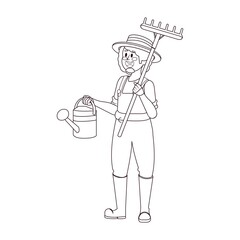 Isolated man with garden tools - Vector illustration