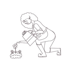 Isolated woman watering plants - VEctor illustration design