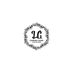 LG initial letters Wedding monogram logos, hand drawn modern minimalistic and frame floral templates