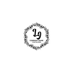 LJ initial letters Wedding monogram logos, hand drawn modern minimalistic and frame floral templates