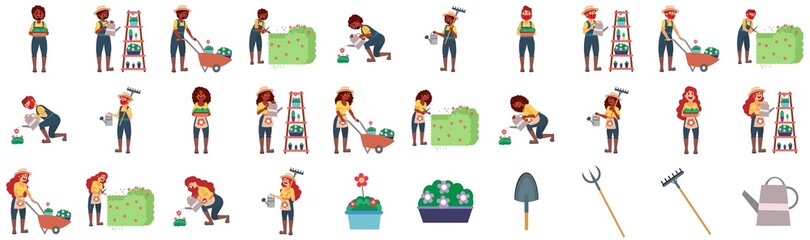 Gardening activities and icons set - Vector illustration