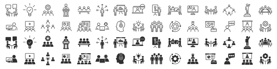 Business training and workshop excellent icons collection in two different styles - obrazy, fototapety, plakaty