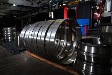Production or manufacture of large bearings. Heavy industry concept. Copy space. Photos on the...