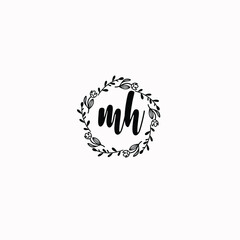 MH initial letters Wedding monogram logos, hand drawn modern minimalistic and frame floral templates