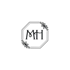 MH initial letters Wedding monogram logos, hand drawn modern minimalistic and frame floral templates