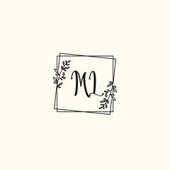 ML initial letters Wedding monogram logos, hand drawn modern minimalistic and frame floral templates