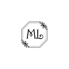 ML initial letters Wedding monogram logos, hand drawn modern minimalistic and frame floral templates