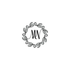 MN initial letters Wedding monogram logos, hand drawn modern minimalistic and frame floral templates