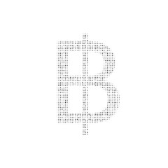 The thai baht symbol filled with black dots. Pointillism style. Vector illustration on white background