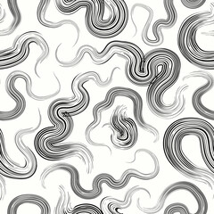 vector black rough ethnic ripple brush stroke lines seamless pattern on white