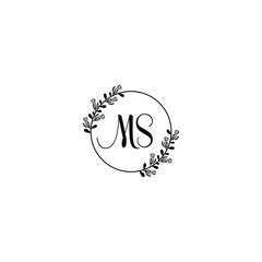 MS initial letters Wedding monogram logos, hand drawn modern minimalistic and frame floral templates