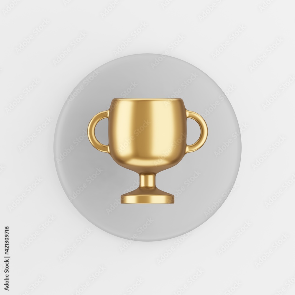 Poster winner gold cup icon. 3d rendering round gray key button, interface ui ux element.
