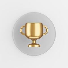 Winner gold cup icon. 3d rendering round gray key button, interface ui ux element.