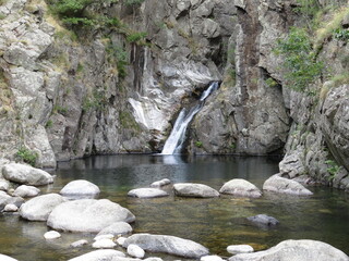 Natural site of the pissarelle waterfall in Ardèche