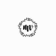 MV initial letters Wedding monogram logos, hand drawn modern minimalistic and frame floral templates
