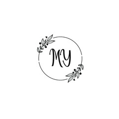 MY initial letters Wedding monogram logos, hand drawn modern minimalistic and frame floral templates